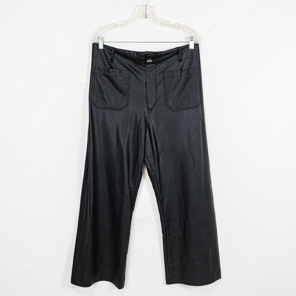 Maeve The Colette Faux Leater pants Wide Leg Black size 32 - Picture 2 of 9